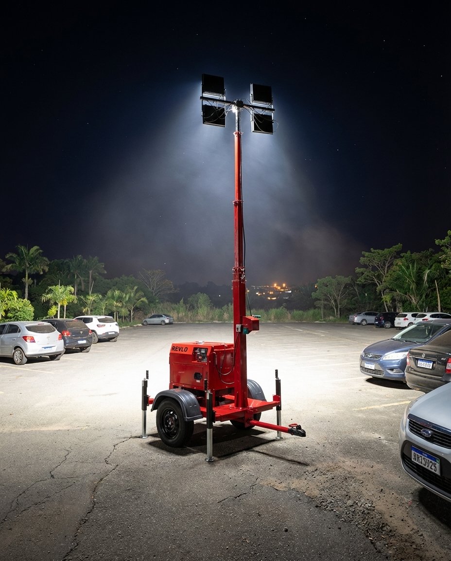 Iluminação de estacionamento com torre Revlo