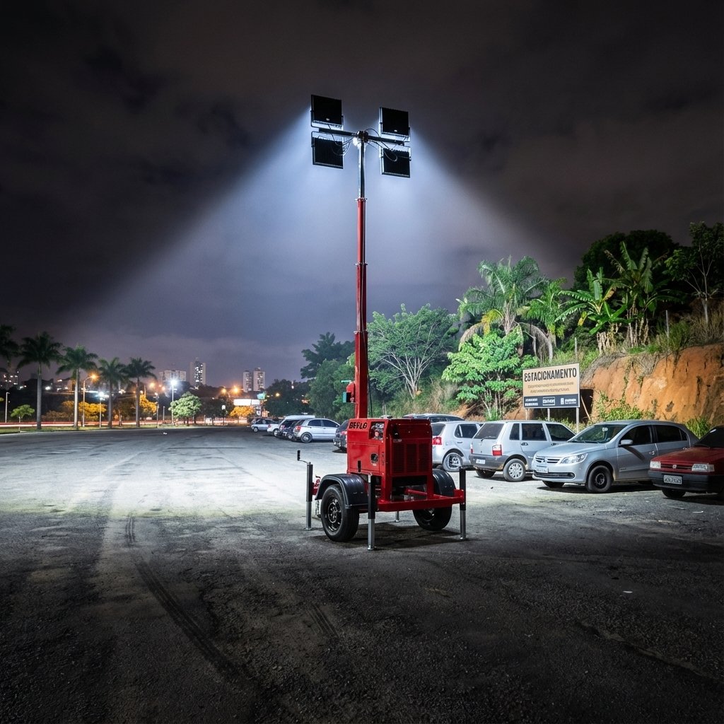 Torre de iluminação em estacionamento